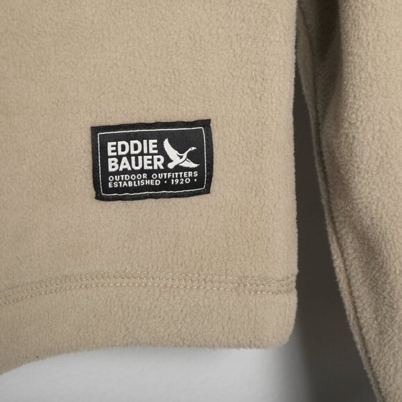 Eddie Bauer Mend Fleece Pullover Sweater Snap Mock Neck Top Light Khaki Beige - Picture 10 of 11